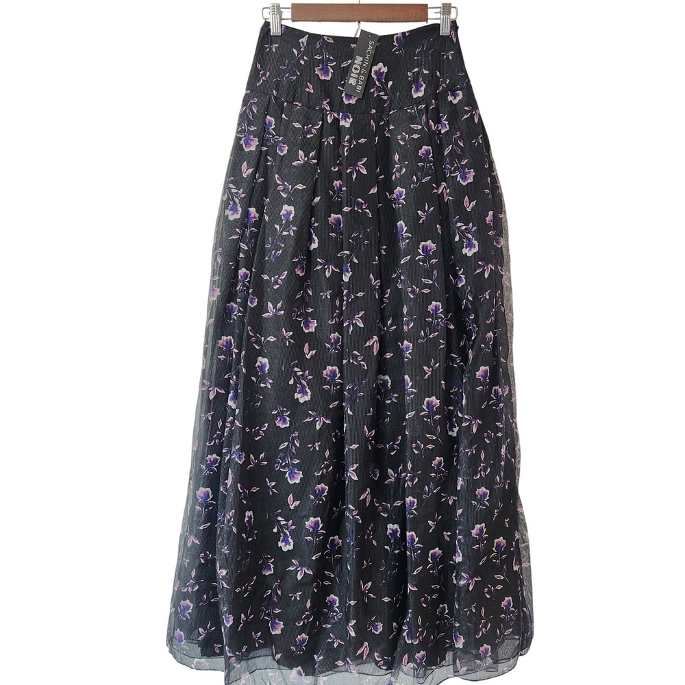 Sachin & Babi NOIR A-Line Maxi Skirt‎ Glam Whimsigoth Black & Purple flowers